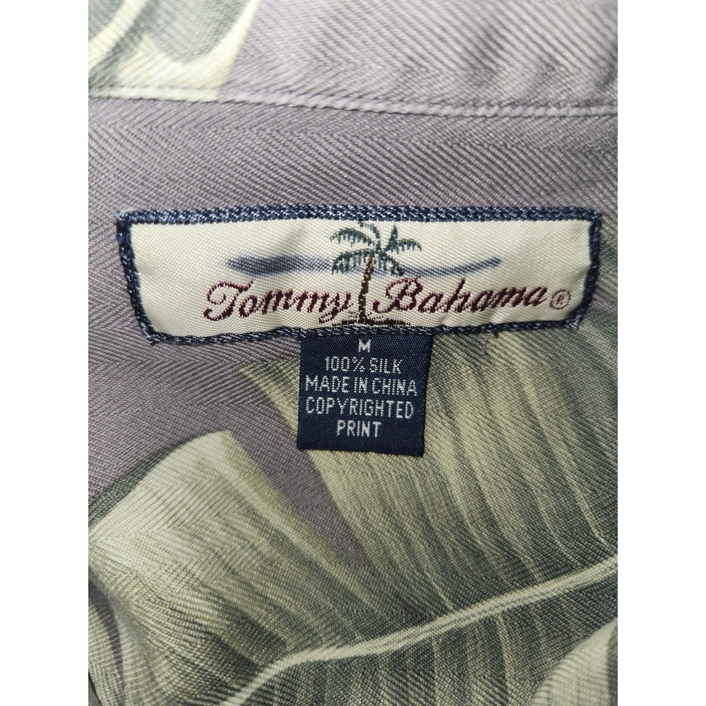 Tommy Bahama Mens 100% Silk Shirt Medium Grey Tropical - Picture 4 of 7